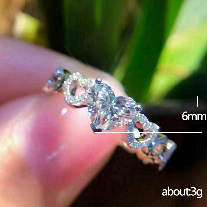 Cincin Berlian Kristal Berbentuk Hati Sederhana Perak Fashion Wanita Pernikahan Rings