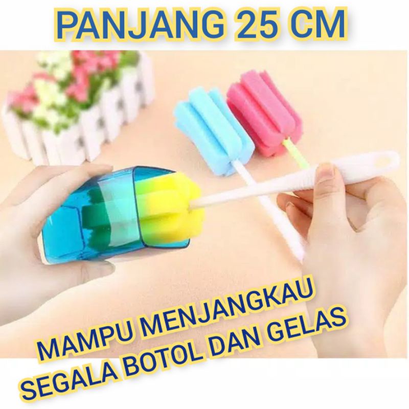 PROMO Spons Sikat Gelas Tongkat Pembersih Botol Bayi Spon Cleaner Glass