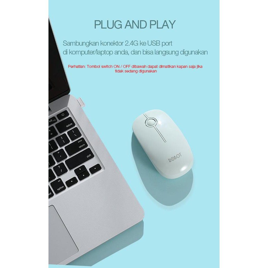 ROBOT M330 Silent Mouse Stylish Wireless Mouse Cherry Scroll Whell Silent Key Portable and Stylish