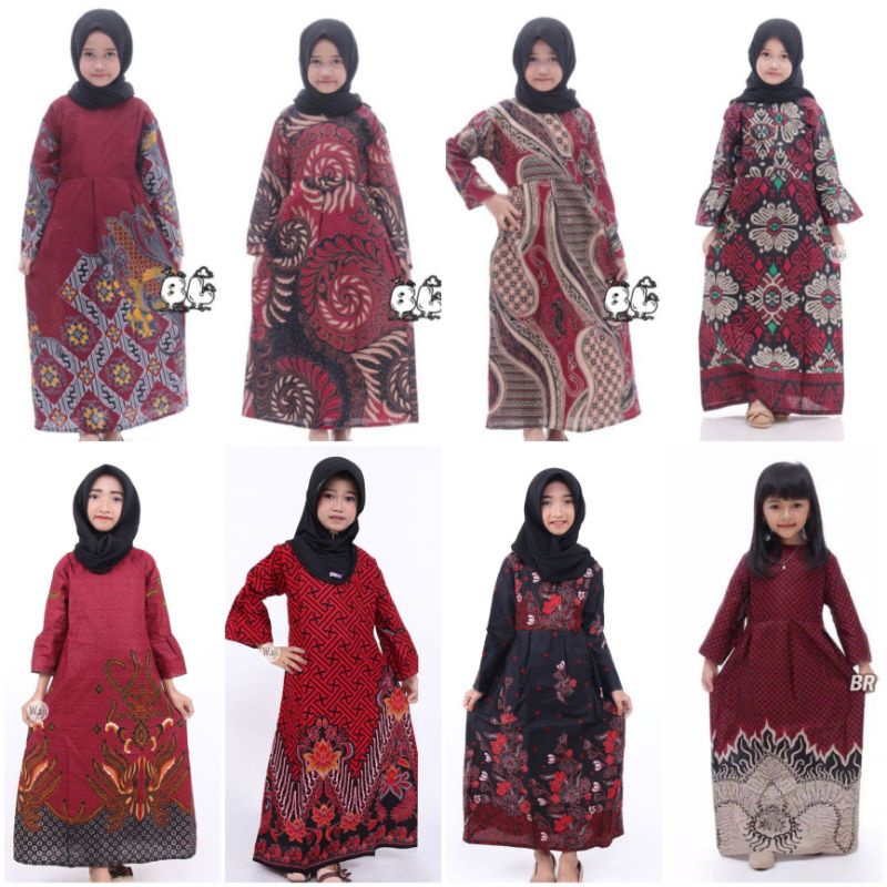 Gamis Batik Anak Warna Merah Maroon umur 4-11th M L XL XXL