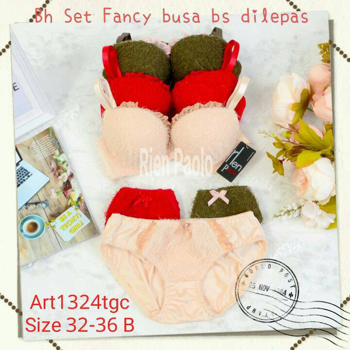 Bra Wanita Push Up BH Kawat CD Lingerie Set Sexy Hot Polos Bordir Bunga Premium Rien Paolo 1324