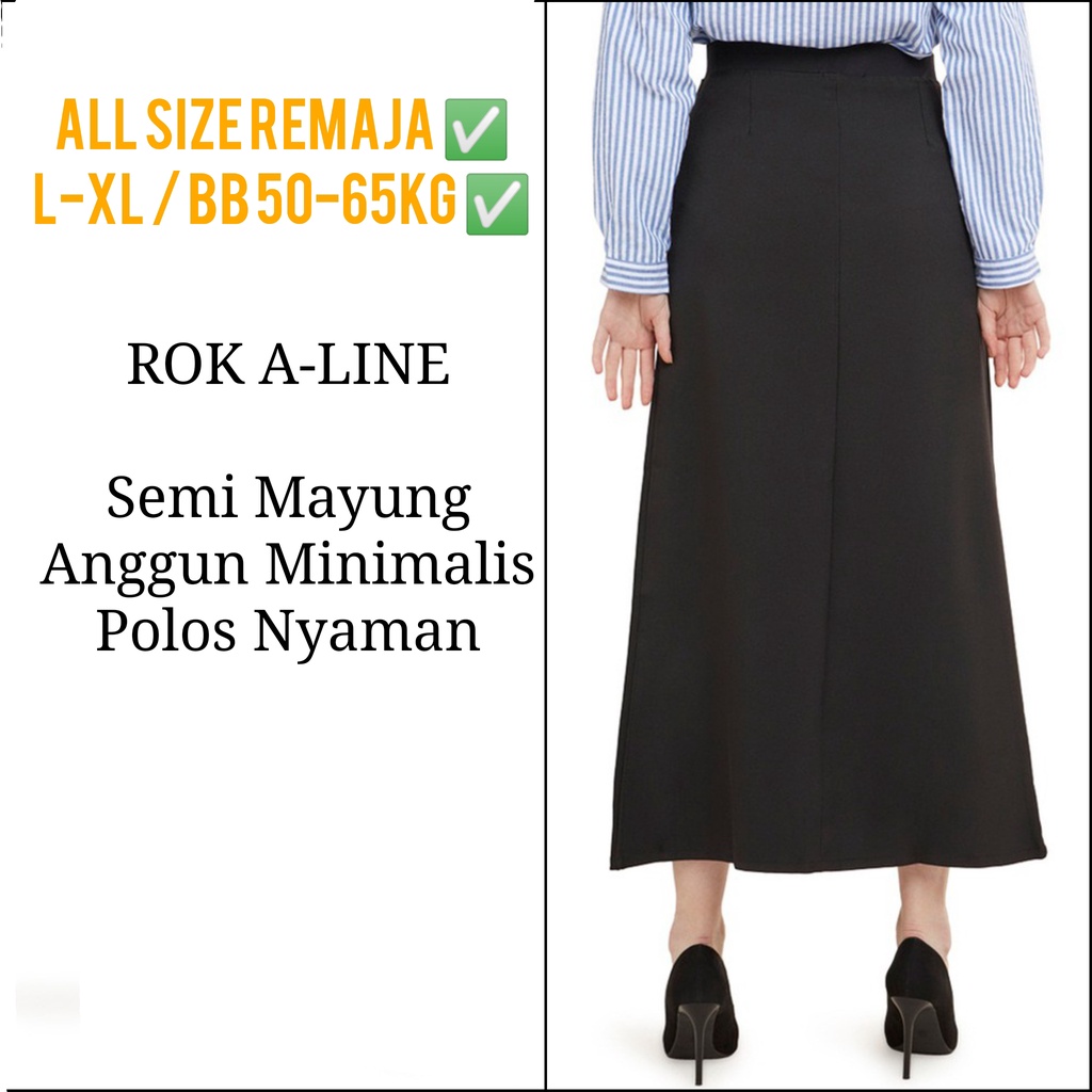 ROK POPULER MUSLIMAH EDISI | COD✅ MODEL : ROK SPAN &amp; ROK A-LINE MAXI SKIRT / All Size L/XL BB 45-60kg MELAR NYAMAN bawahan muslimah/kasual kerja kuliah/warna hitam/trendy populer