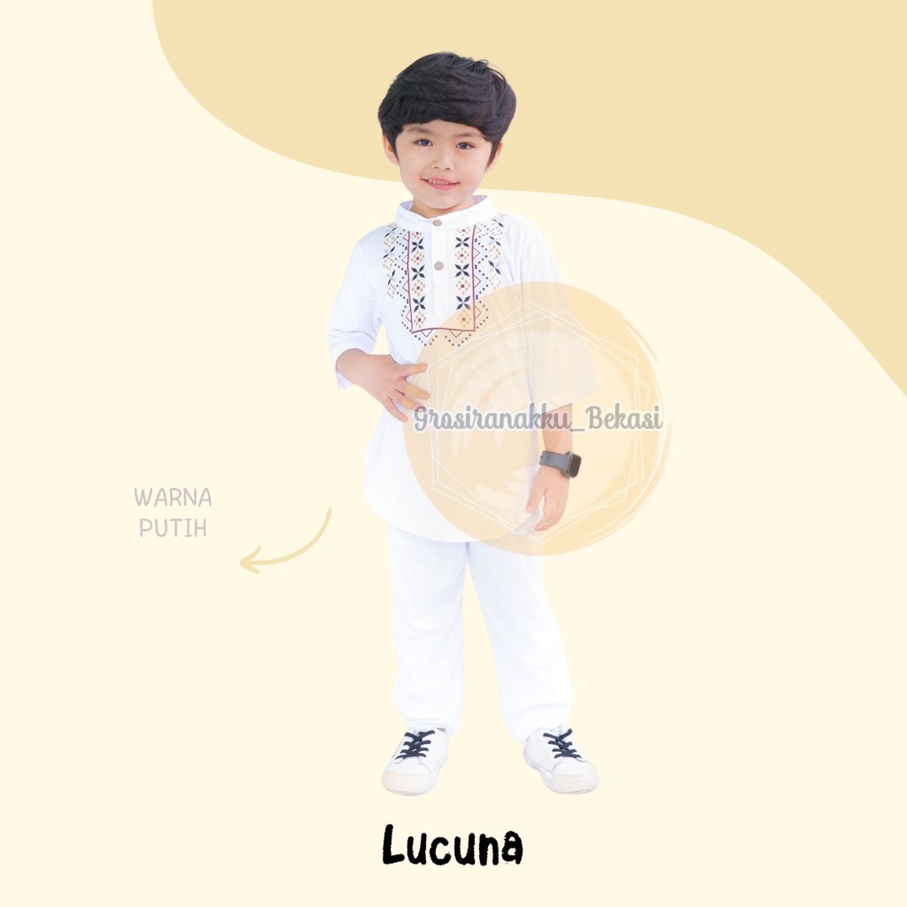 Setelan Koko Anak Fawaz Lucuna Warna Putih Size 1-5 Thn