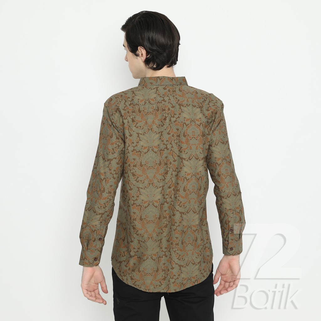 KEMEJA BATIK PRIA Lengan Panjang Slimfit Premium Warna Hijau Army 722412 Cap 72 - Baju Kemeja Atasan Pakaian Setelan Batik Pria Cowok Laki Laki Remaja Keluarga Kantor Lengan Panjang Modern Slimfit Slim Fit Premium Kekinian