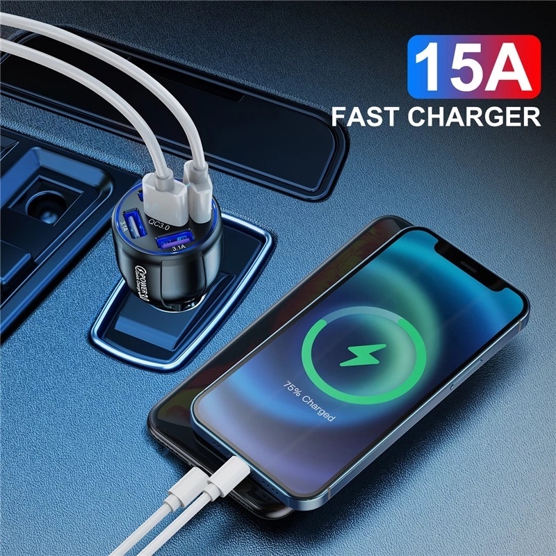 Adapter Charger Mobil 5 Port Usb Qc3.0 Fast Charging Untuk Iphone / Android