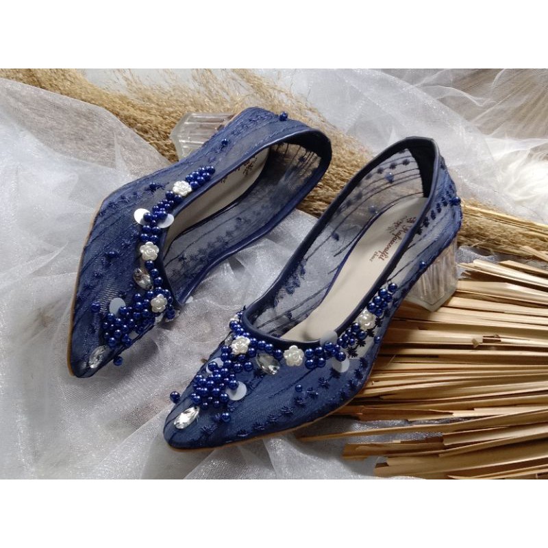 sepatu rubisa navy sepatu wedding wanita sepatu cantik 5cm kaca