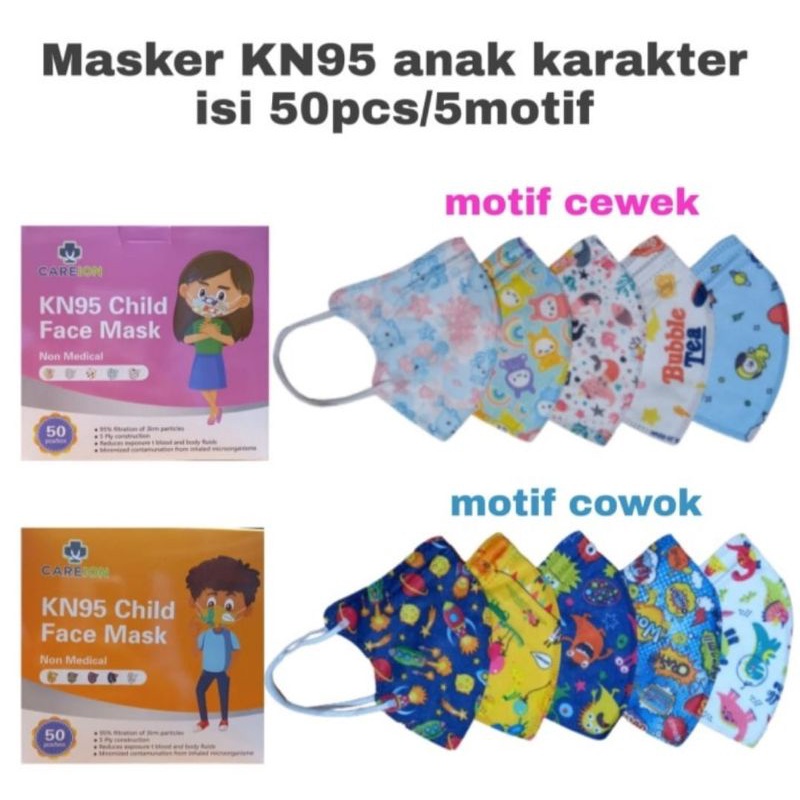 ISI 50PCS MASKER KN95 ANAK CAREION CEWE COWO MIX