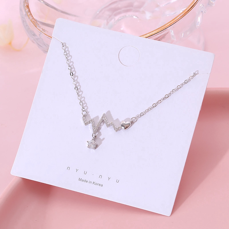 S925 Sterling Silver Kalung Inlay Desain Cinta Desain Kepribadian Styling Detak Jantung