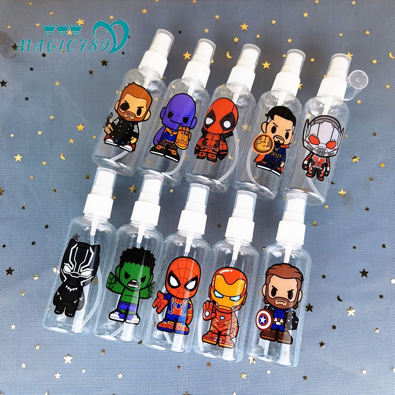 Magic789 100ML Plastic Spray Bottle Marvel Heroes Travel Size Bottles for Cosmetic Cartoon Refillable Container