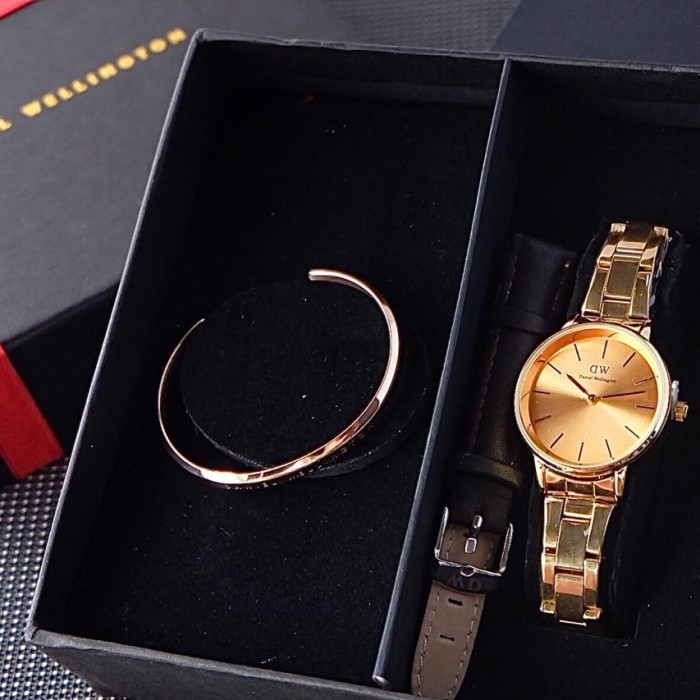 JAM TANGAN WANITA DW RANTAI ALL STAINLESS PREMIUM PAKET GELANG STRAP