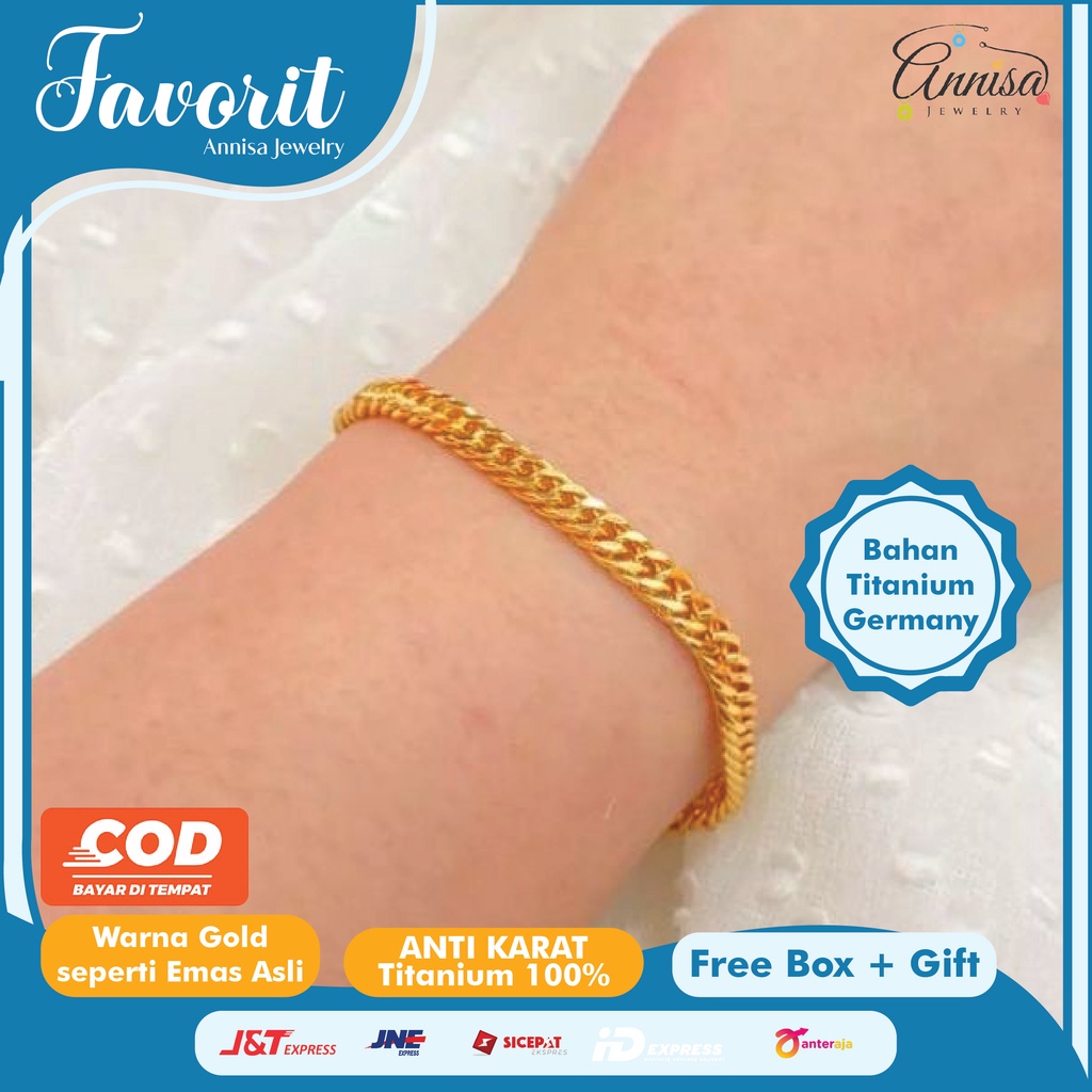 Gelang Tangan Titanium Tebal double GOLD ANTI KARAT