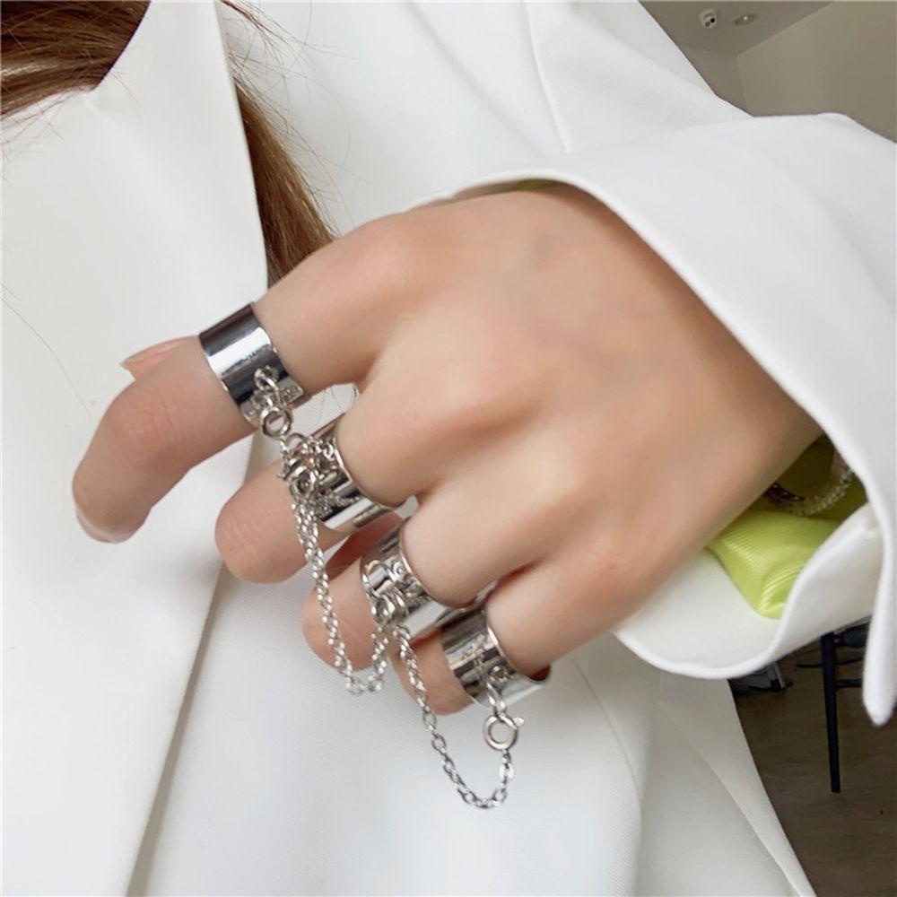 Nanas Punk Perhiasan Keren Cincin Jari Terbuka Set Man Rings Multi-layer