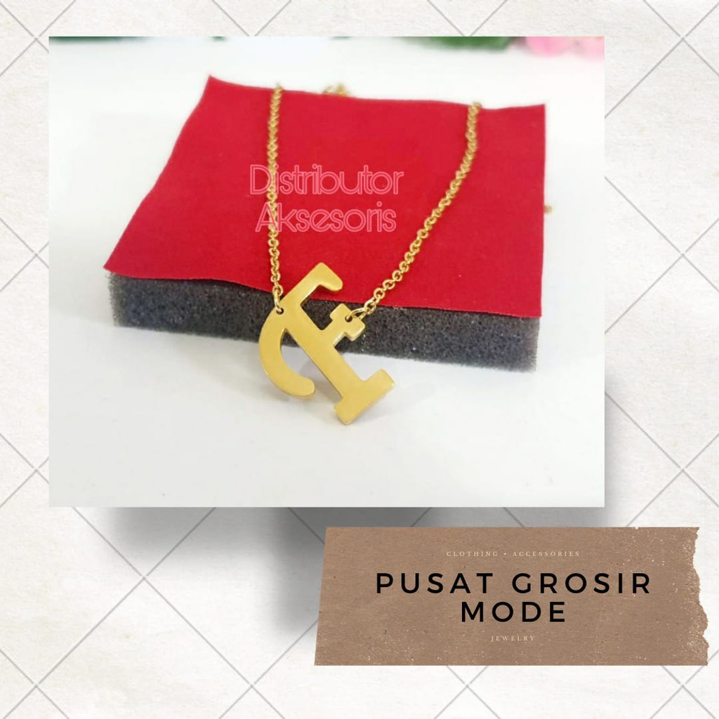 READY STOCK Kalung Huruf Inisial Titanium ANTI KARAT SELAMANYA GOLD SILVER PGM KT163