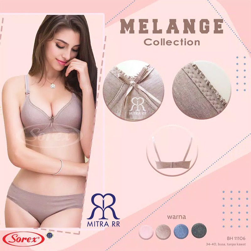 BH Sorex Melange Collections Bra Sorex 11106 Busa Sedang Tanpa Kawat Kait 2 setara Cup B Polos