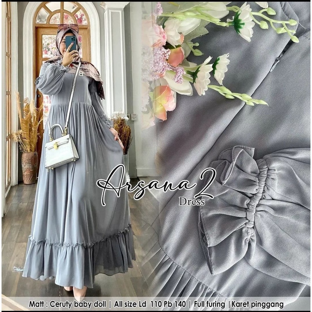 Arsana Dress/ gamis ceruty / gamis ceruty babydoll / gamis ceruty polos / gamis ceruty jumbo / dress