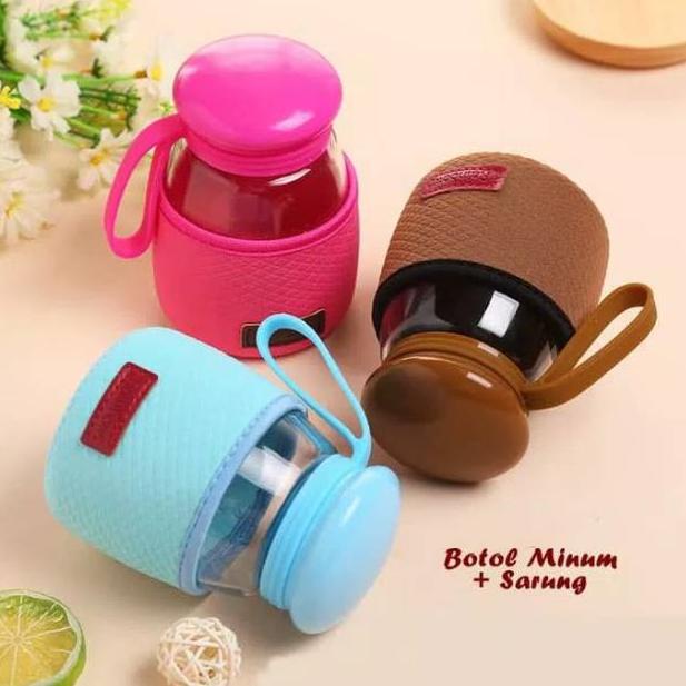 Botol Minum Kaca Kecil Unik dengan Sarung 0G2