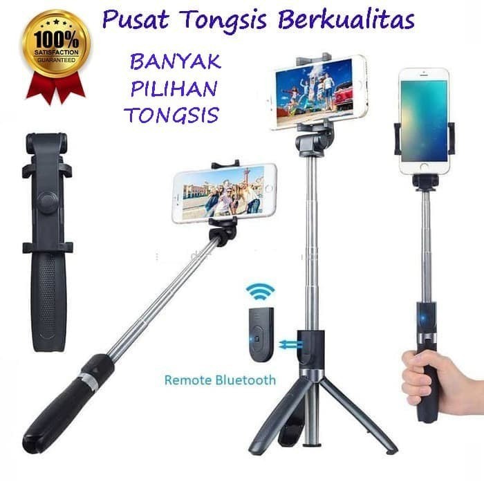 R01- 3 IN 1 Tripod + Tongsis Phone Holder Stand Bluetooth Wireless R1/K07