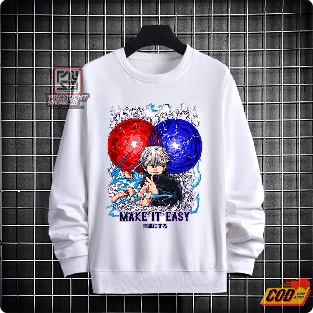 SWEATER CREWNECK SATORU GOJO JUJUTSU KAISEN ITADORI / Crewneck Black Motif Simpel Pria dan Wanita Premium Quality / LETTUCY - CREWNECK SWEATER BLACK &amp; CREAM / CREWNECK ANIME / sweater anime