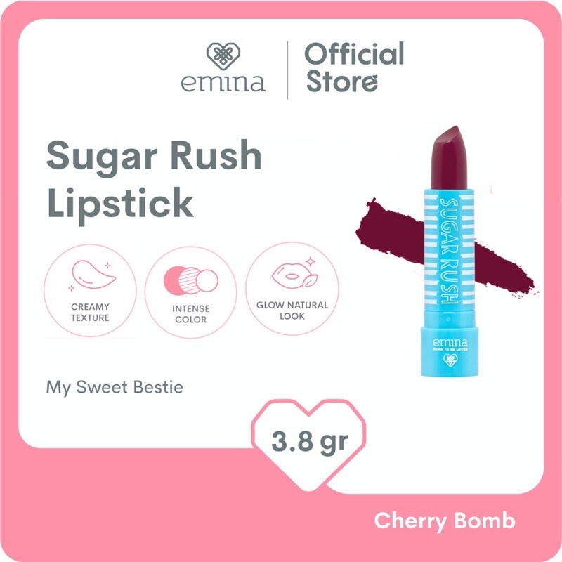 EMINA Sugar Rush Lipstick Indonesia / Facial Wash Face Scrub Micellar Water Essence Toner Mist Serum Day Night Eye Cream Sunscreen Sleeping Mask Masker Moisturizing Tint Matte Gloss / Bright Stuff Ms Pimple Acne Solution Sun Protection Battle Spf Paket