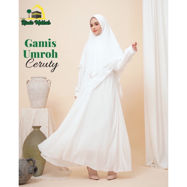 Gamis Set Putih Ceruty Haji Umroh Ihrom Wanita