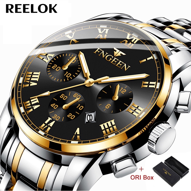 Premium (RRW) FNGEEN 4006 Jam Tangan Pria Luxury Stainless Steel Quartz Original Anti Air Watch +