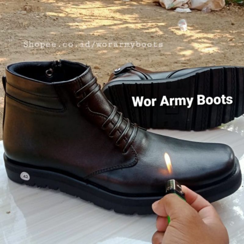 Sepatu PDH Dinas Sol Tebal kulit sapi asli  PDH Dinas POLRI TNI Security Size 39 sampai 47  by Wor Army Boots