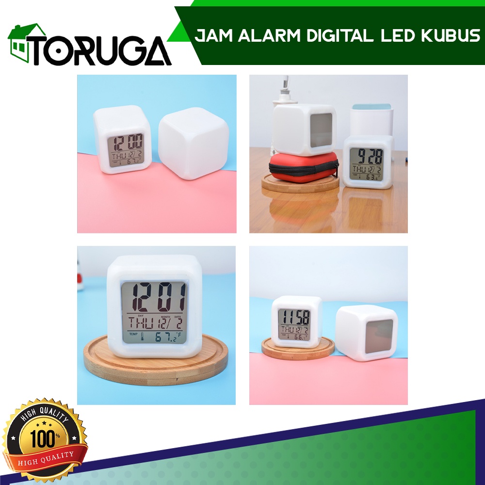 Jam LED Meja Kubus Digital Alarm Berubah 7 warna Moody Clock Glowing