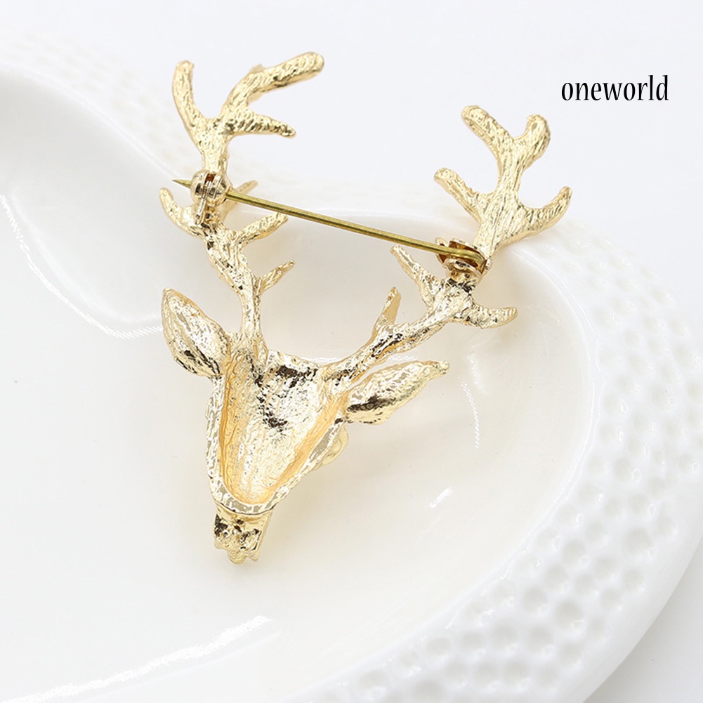 OW@ Fashion Unisex Deer Head Antlers Brooch Pin Scarf Lapel Jewelry Christmas Gift