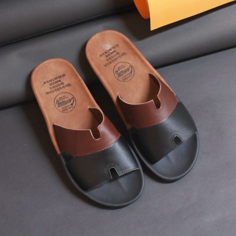 SANDAL KULIT PRIA BERKUALITAS TINNGI  CEVANY 05 BLACK BROWN TAN KULIT SAPI ASLI ORIGINAL HANDMADE