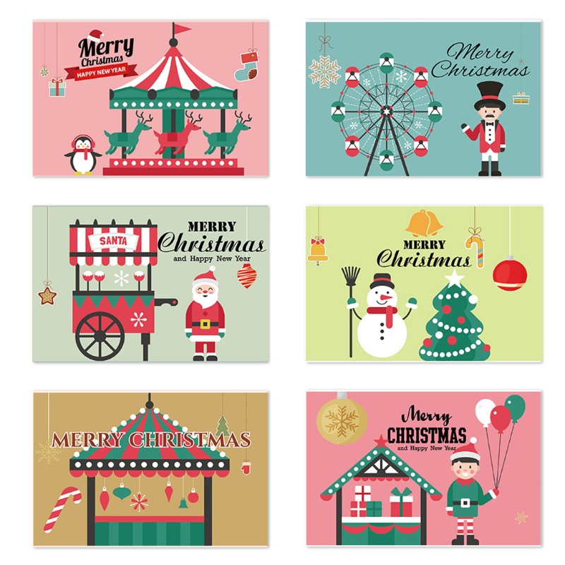 6pcs / set Kartu Ucapan Natal Dengan Amplop Stiker Desain Merry Christmas Untuk Musim Dingin