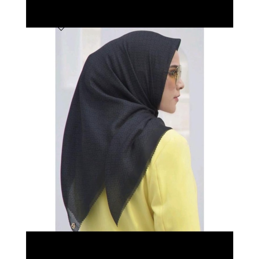 BEST SELLER !!  Grosir Hijab,,Jilbab Segiempat Motif Terbaru, Voal Square LasserCut Premium Printing-M 405 HITAM
