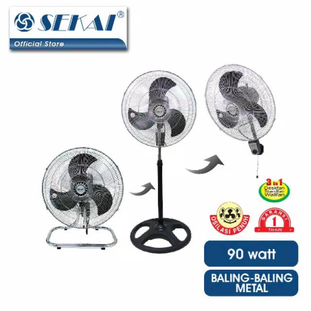 Sekai Stand Wall Floor Fan 3 In 1 IST 1851 Tornado Baling Besi 3 Fungsi