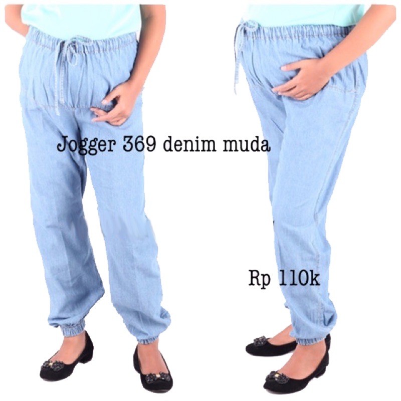 Celana hamil jogger 369 denim muda