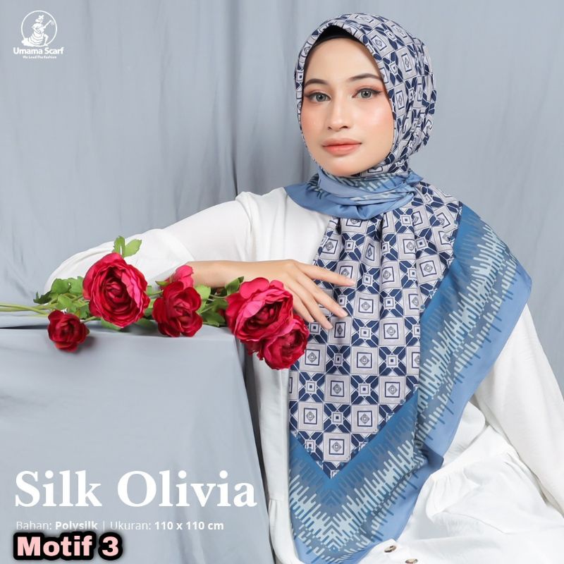 Jilbab Umama Silk Olivia Original PREMIUM Motif Modern Kerudung Segi Empat