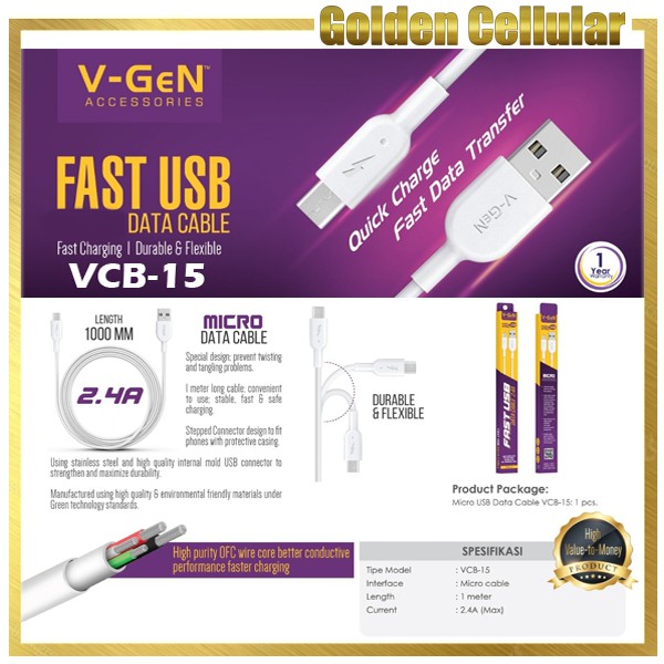 V-Gen VCB-15 Kabel Charger Kabel Data Micro USB Fast Charging Resmi Vgen