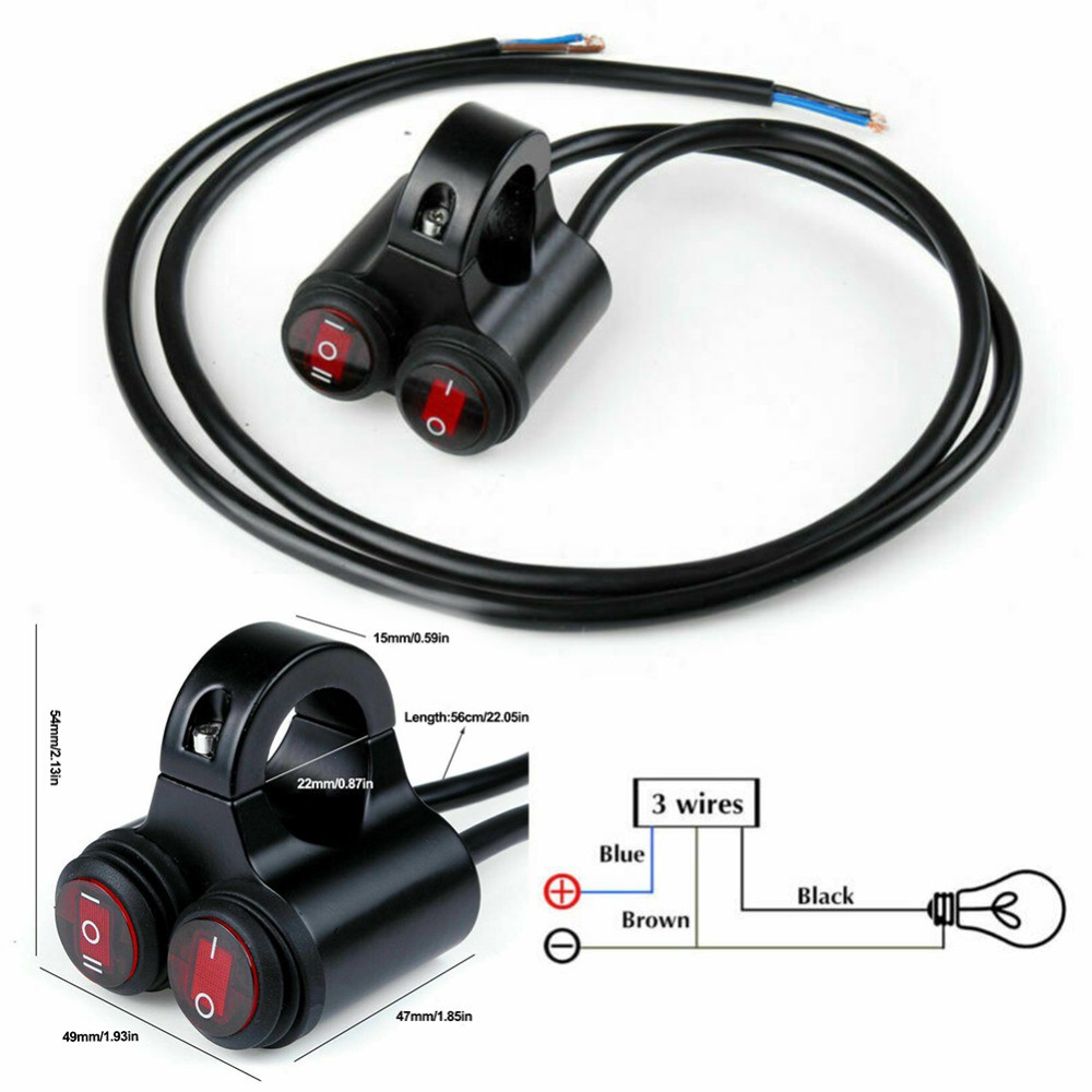 22mm Universal Motor Stang Switch Flameout Switch ON OFF Tombol untuk Moto Motor ATV Sepeda DC12V Hitam Grosir