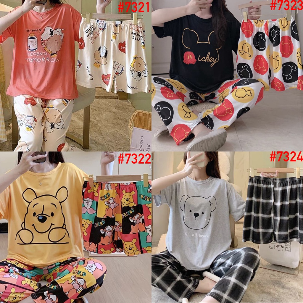 Piyama Baju Tidur Wanita Import Fashion Karakter Lengan Pendek Celana Panjang