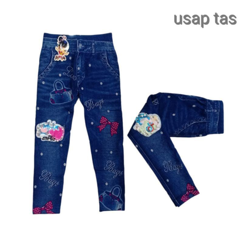 Legging anak perempuan import 4-12 tahun motif jeans / leging import anak jeans