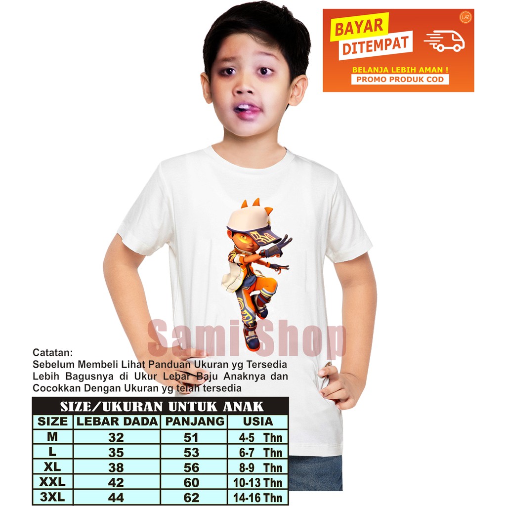 Baju Kaos Anak Laki-Laki/Perempuan Boboi-Boyy | Boboiboy Solar Bahan Catton Combet 20S