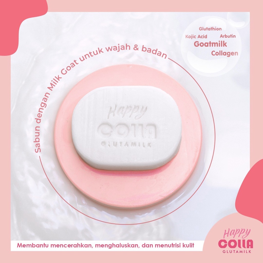 Sabun Happy Colla Glutamilk BPOM Sabun Susu Kambing Pencerah Pemutih Kulit Wajah Tubuh Badan HappyColla Gluta Milk Brightening Soap Whitening Sabun Susu HappyColla Pembersih Pelembab Kulit Wajah Tubuh Badan