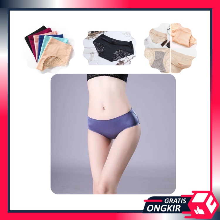 Gratis Ongkir - C782 Celana Dalam Renda Brief Seamless Ice Silk / CD Wanita / Sempak Wanita