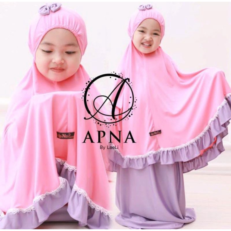 Mukena Anak Lucu Ori Apna / Mukena Anak Kekinian Usia 3-5th Bahan Jersey / Mukena Anak Polos