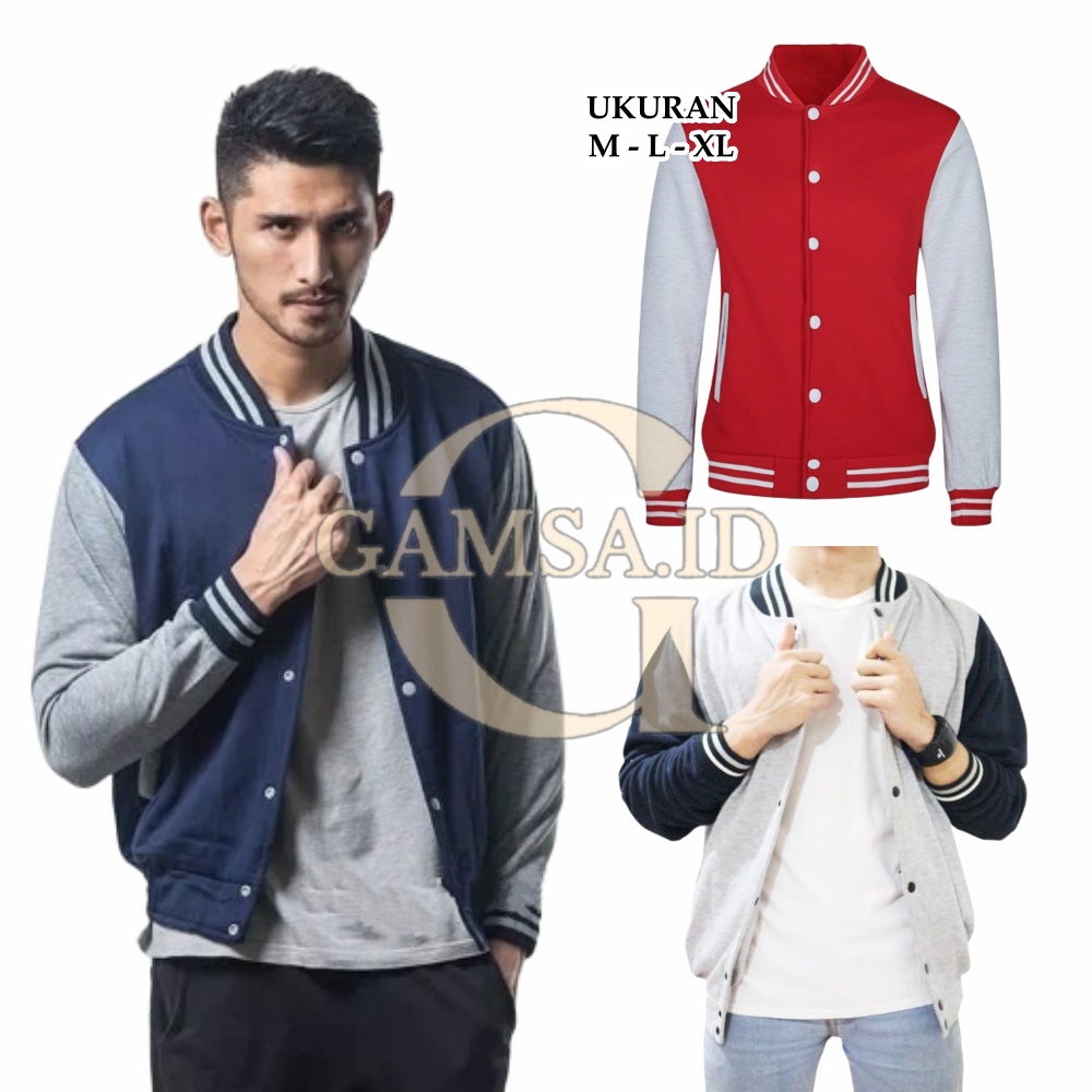 JAKET VARSITY PRIA WANITA - JACKET BASEBALL SWEATER POLOS SEKOLAH KULIAH