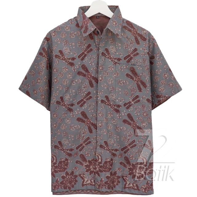 KEMEJA BATIK PRIA Lengan Pendek Premium Motif Capung Warna Abu Grey 727319 Cap 72 - Baju Kemeja Atasan Pakaian Setelan Batik Pria Cowok Laki Laki Remaja Keluarga Kantor Lengan Pendek Modern Slimfit Slim Fit Premium Kekinian