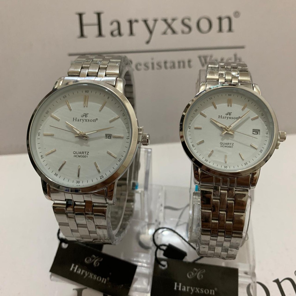 Jam Tangan Couple Jam Tangan Pria dan Wanita Haryxson Jam Tangan Mewah Elegan Jam Original-Silver