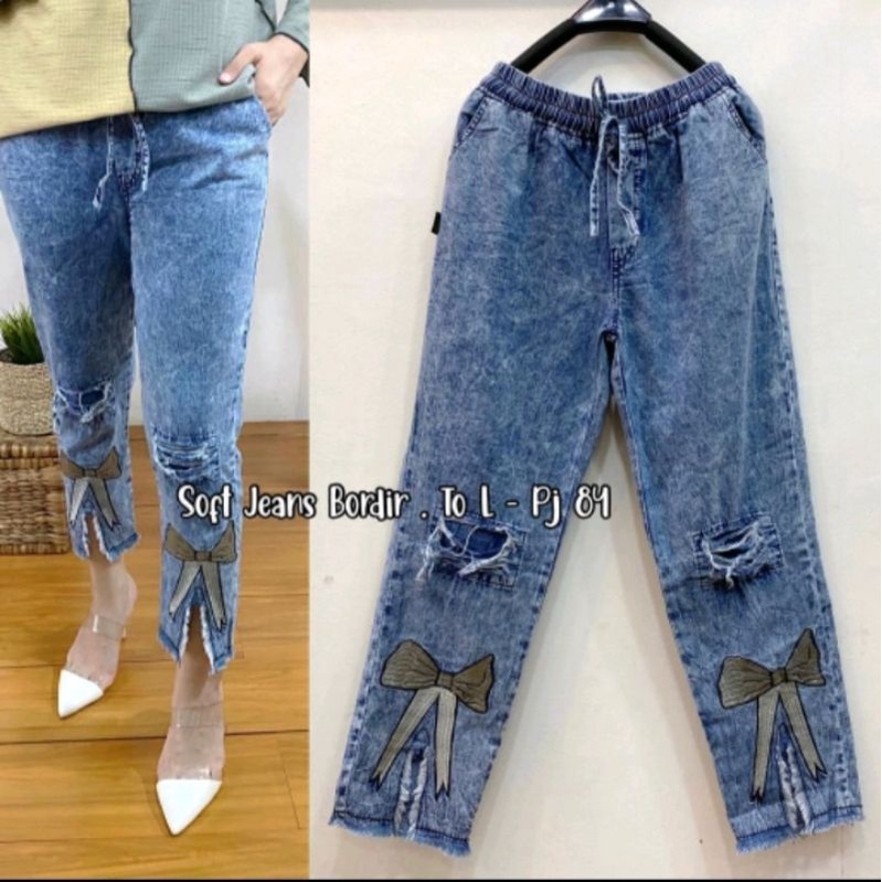 CELANA JEANS WANITA BAGGY KOREA KEKINIAN FULL BORDIL PITA , BUNGA RAWIS , LOVE | KARET MUTER