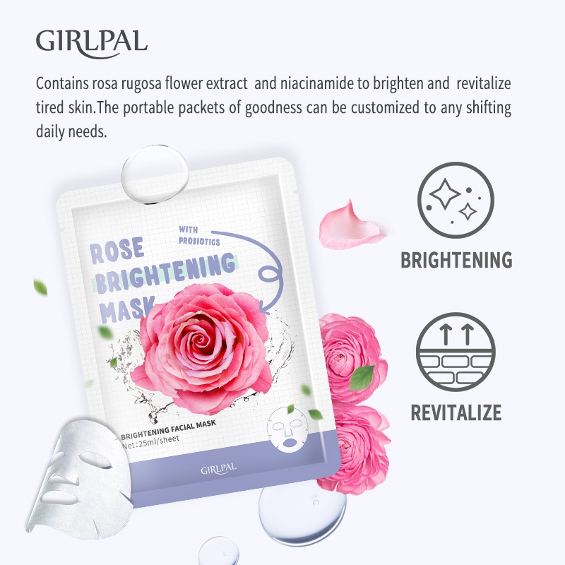 GIRLPAL BRIGHTENING FACIAL MASK Rose Moisturizing Face Mask Brightening Face Sheet Mask Masker Wajah Facial Skincare