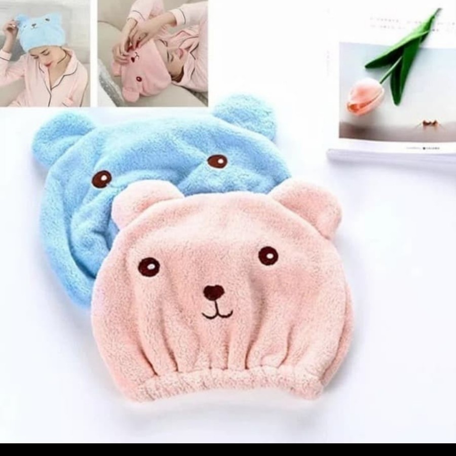 Handuk Keramas Bear Microfiber Magic Towel Kamar Mandi Karakter Rambut