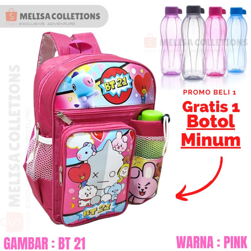 Promo Grosir/Gambar BT21 Pink Tas Anak Sekolah Anak Perempuan/Tas Sekolah Anak Tk Sd/Gratis 1 Botol Minum