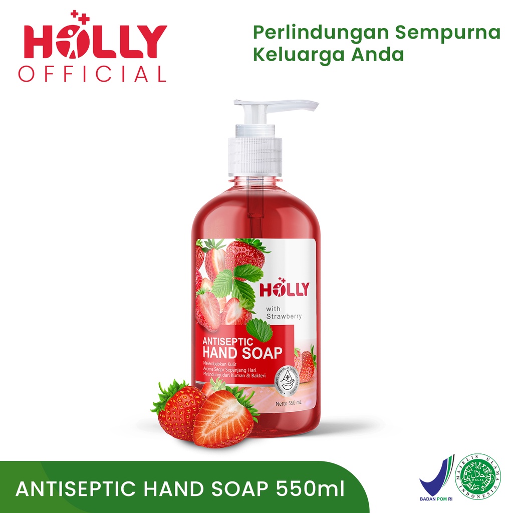 HOLLY Antiseptic Hand Soap 550ml Strawberry  Sabun Cuci Tangan